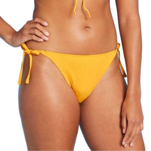 𝅺women's Ribbed Side-Tie Hipster string Bikini Bottom - Shade & Shore yellow